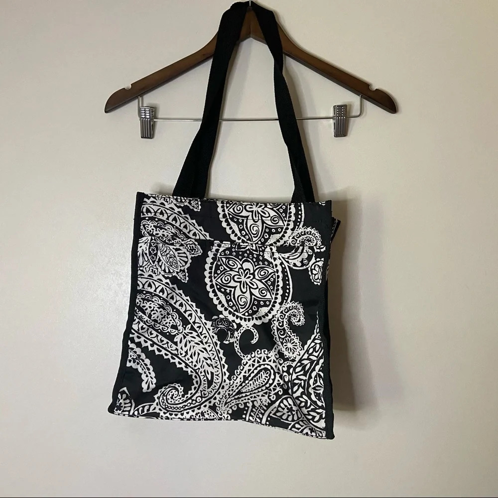 NWOT PAISLEY TOTE LUNCH BAG BLACK BAG ALL PURPOSE ZIPPER TOTE - Picture 4 of 14